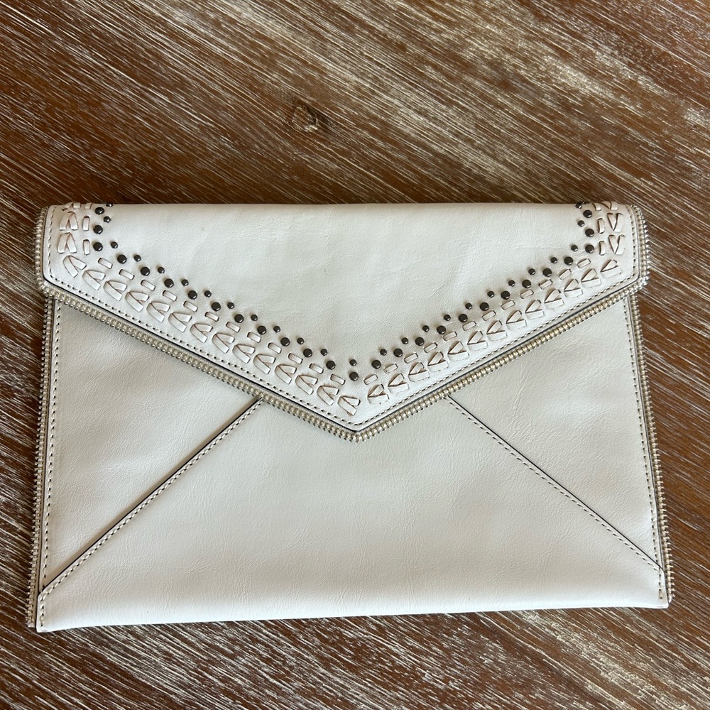 Rebecca Minkofff Leo Ivory Clutch With Gorgeous Metal Stud Detail & Stitching